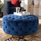 Baxton Studio Sasha Blue Velvet Upholstered Gold Finished Round Cocktail Ottoman 163-10568 - alternate 5